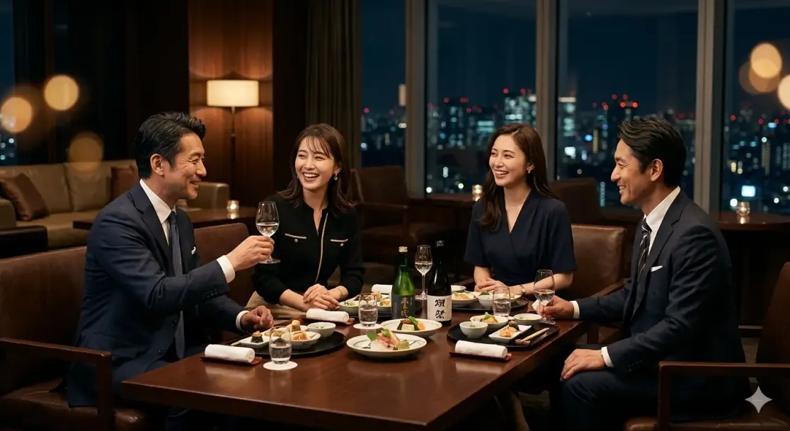 接待のギャラ飲みで会食を楽しむゲストとキャスト